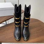 Isabel Marant Meixa Boots Santiag 30mm Black Leather and Metal