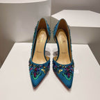 CL Brodiriza Embellished D'orsay Pumps 100mm Satin Blue