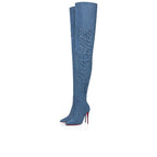 CL Kate Botta Alta Loubijeans 100 Mm Boots Denim Louboutin Embossed