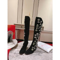 CL Morgan Fleur Knee High Boots Velvet with Crystals Black