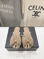 Chanel 2026 Pearl Bow Flat Slipper Suede Sheepskin 713038