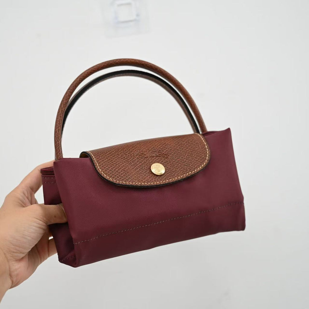 Longchamp Small Le Pliage Tote Bag Brown Burgundy Polyamide Leather