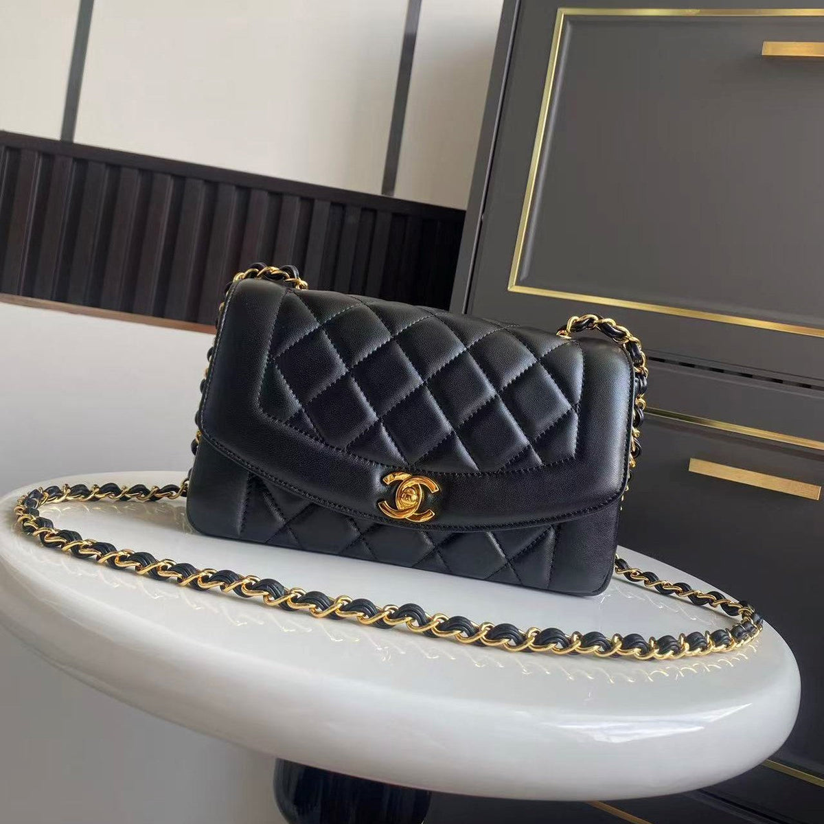 CC Small Diana Flap Bag Black Lambskin GHW