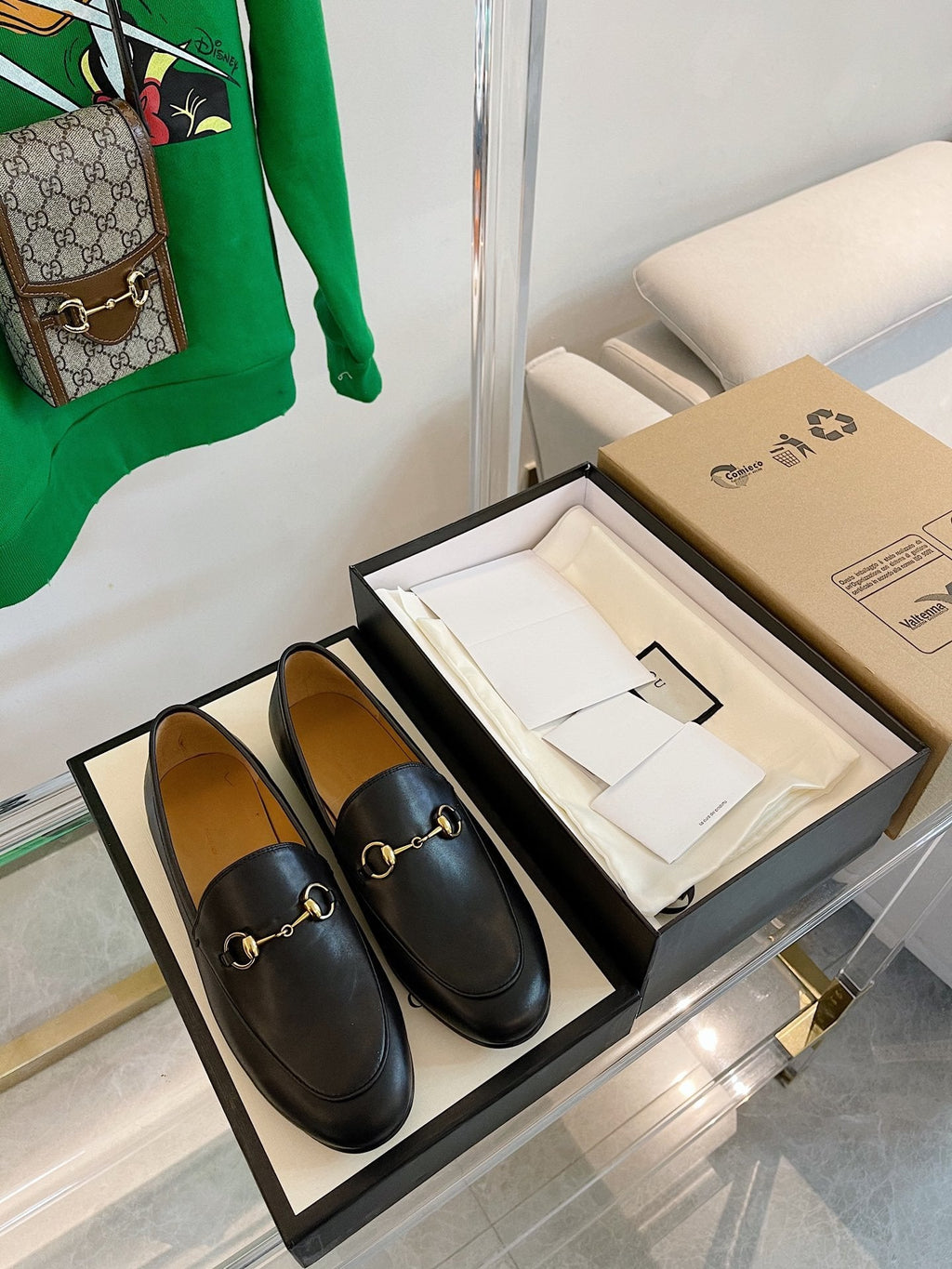 GG LOAFERS MULES BLACK BROWN SOLE