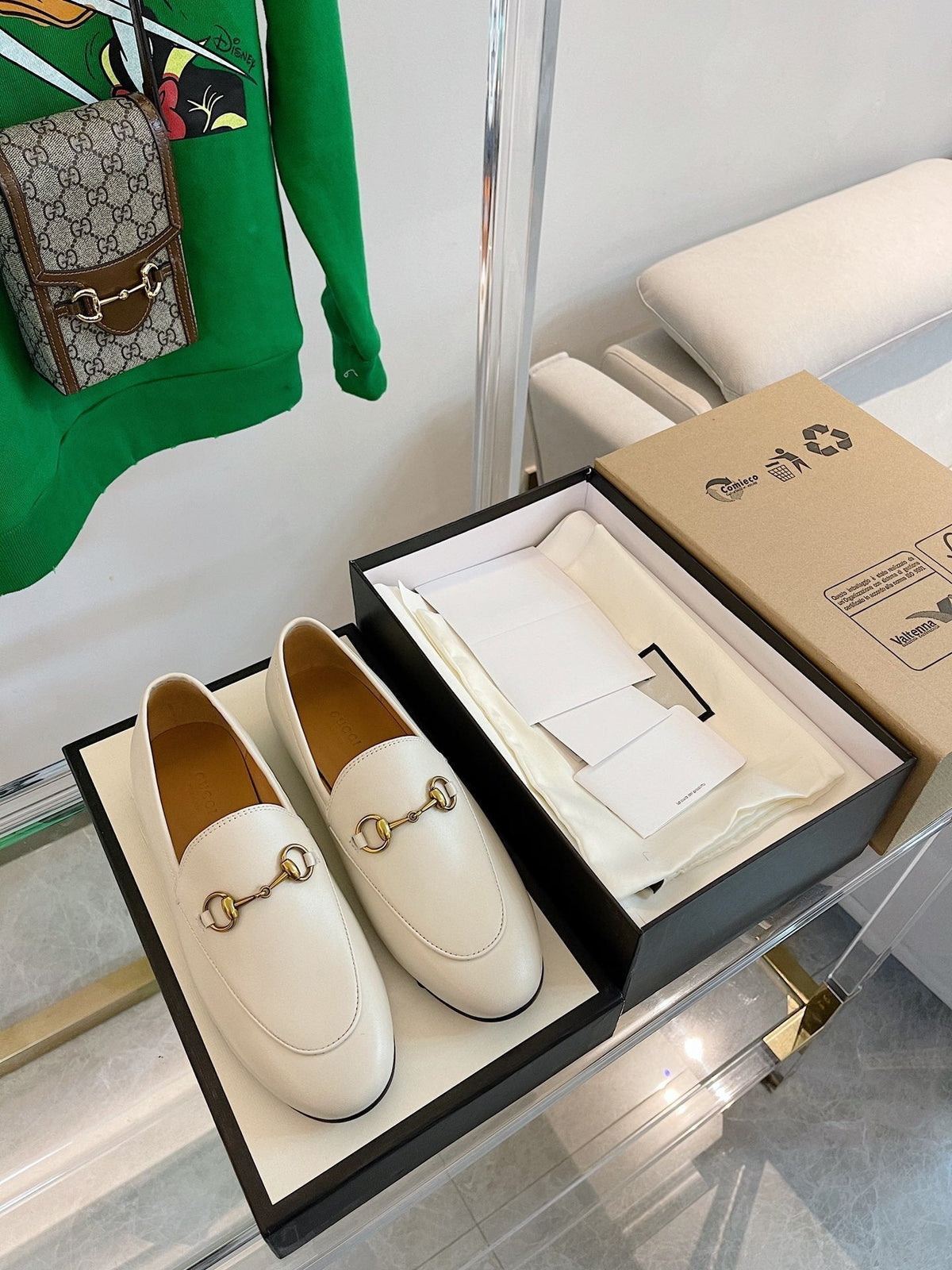 GG LOAFERS MULES WHITE BROWN SOLE