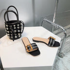 GG BAMBOO BUCKLE FLAT SANDALS BLACK