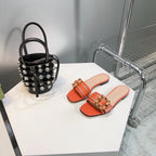 GG BAMBOO BUCKLE FLAT SANDALS ORANGE