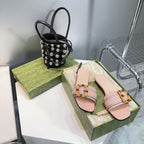 GG BAMBOO BUCKLE FLAT SANDALS BEIGE