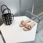 GG BAMBOO BUCKLE FLAT SANDALS BEIGE