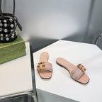 GG BAMBOO BUCKLE FLAT SANDALS BEIGE