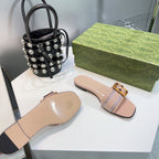 GG BAMBOO BUCKLE FLAT SANDALS BEIGE