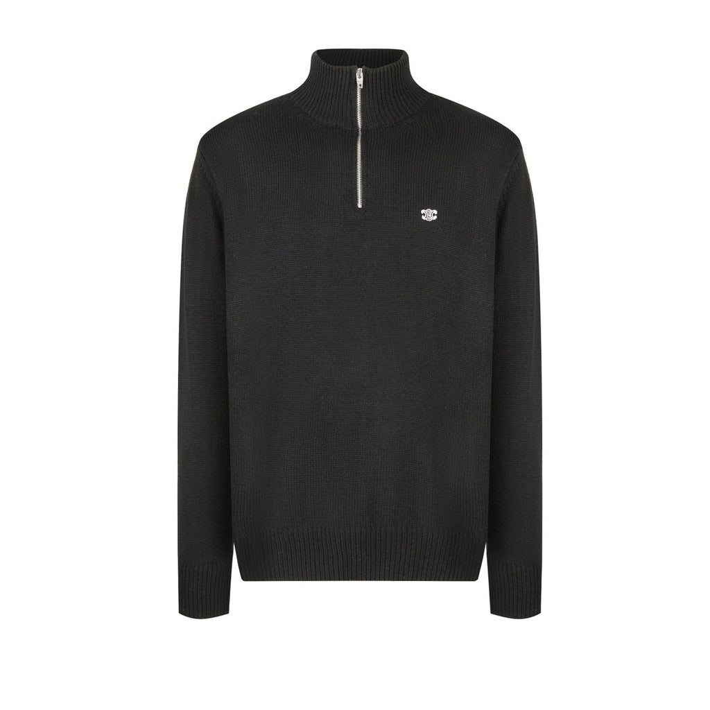 CELINE Embroidered Zipper Polo Sweater Wool Cotton