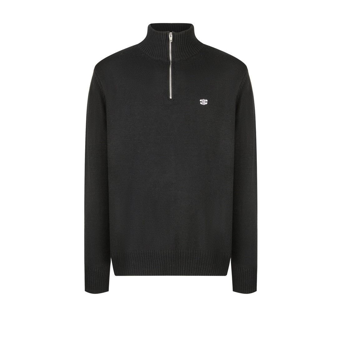 CELINE Embroidered Zipper Polo Sweater Wool Cotton
