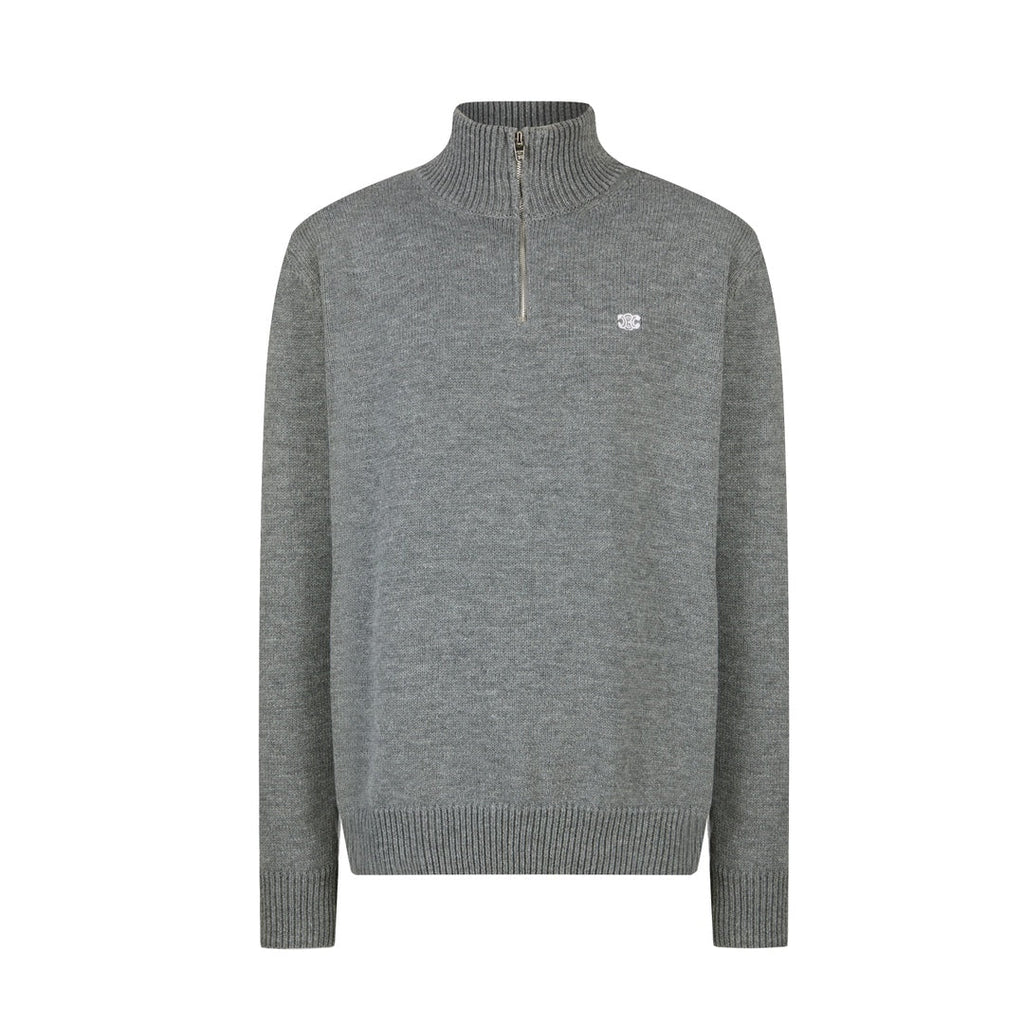 CELINE Embroidered Zipper Polo Sweater Wool Cotton