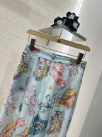 CC Long Floral Pant Blue mix Colors Silk Cotton