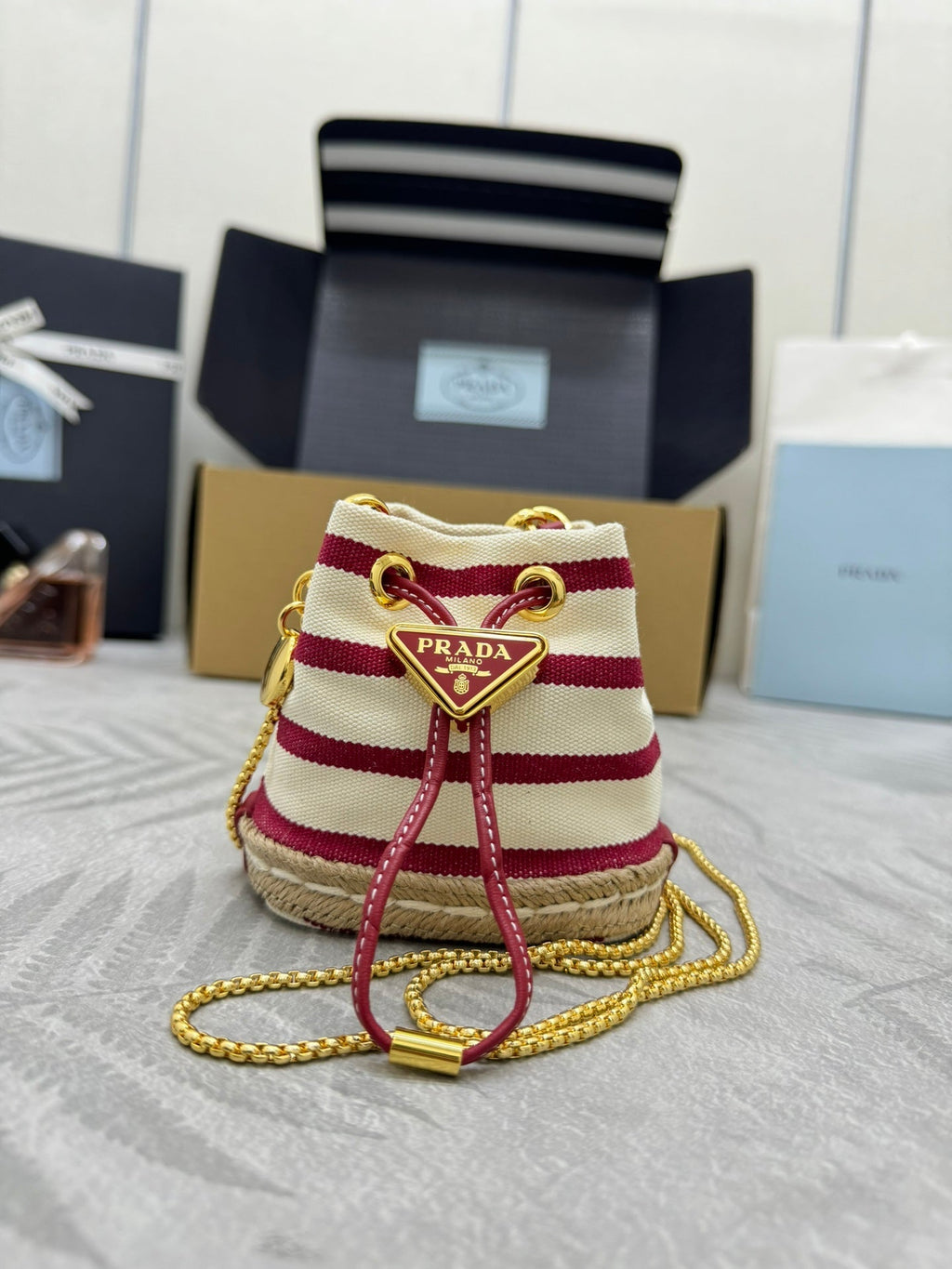 Prada Logo-Plaque Mini Bag Canvas GHW