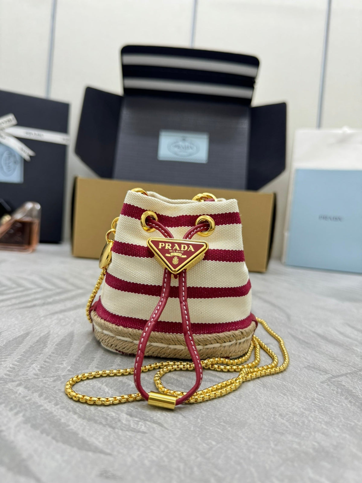 Prada Logo-Plaque Mini Bag Canvas GHW