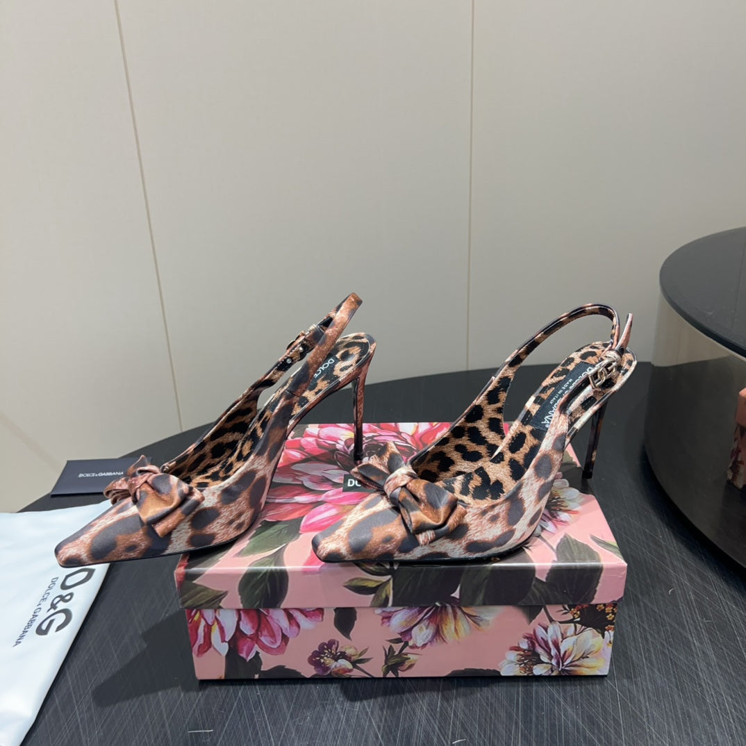 DC 25 Bow Slingback Pumps 100mm Leopard-Print Satin And Sheepskin 381614