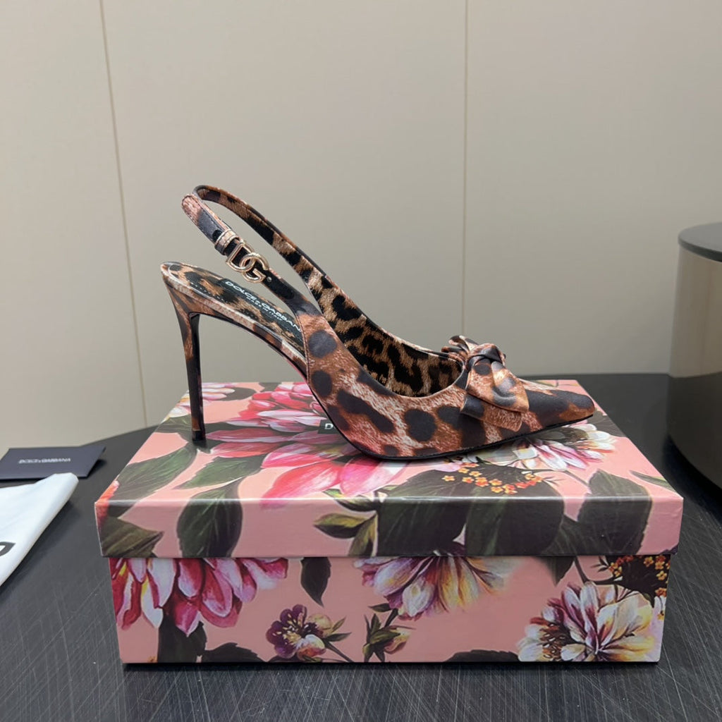 DC 25 Bow Slingback Pumps 100mm Leopard-Print Satin And Sheepskin 381614