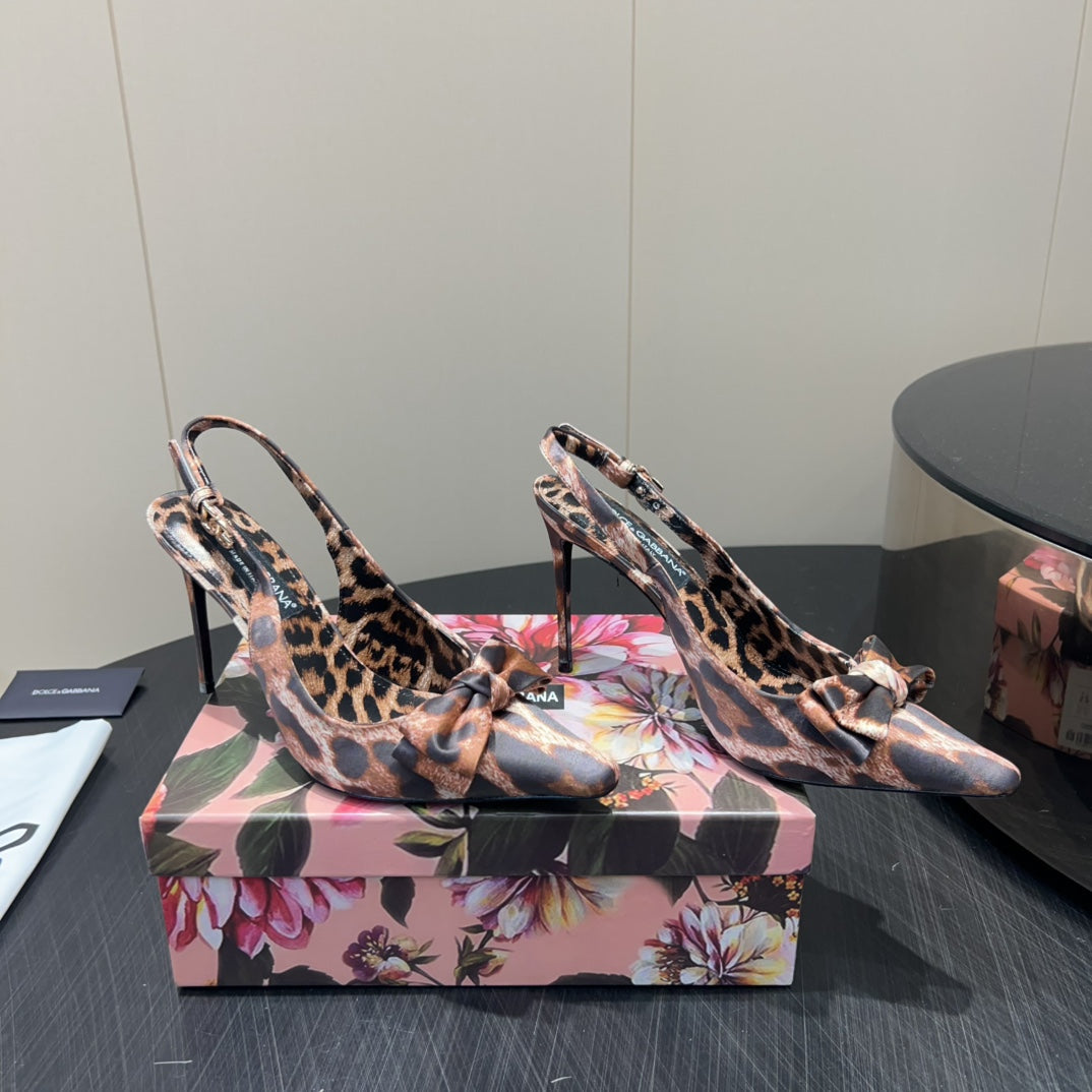 DC 25 Bow Slingback Pumps 100mm Leopard-Print Satin And Sheepskin 381614