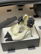 CC 26 Heeled 70mm Slingback With Pearl Ankle Strap Lambskin Fabric