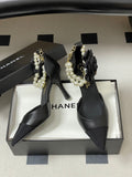 CC 26 Heeled 70mm Slingback With Pearl Ankle Strap Lambskin Fabric