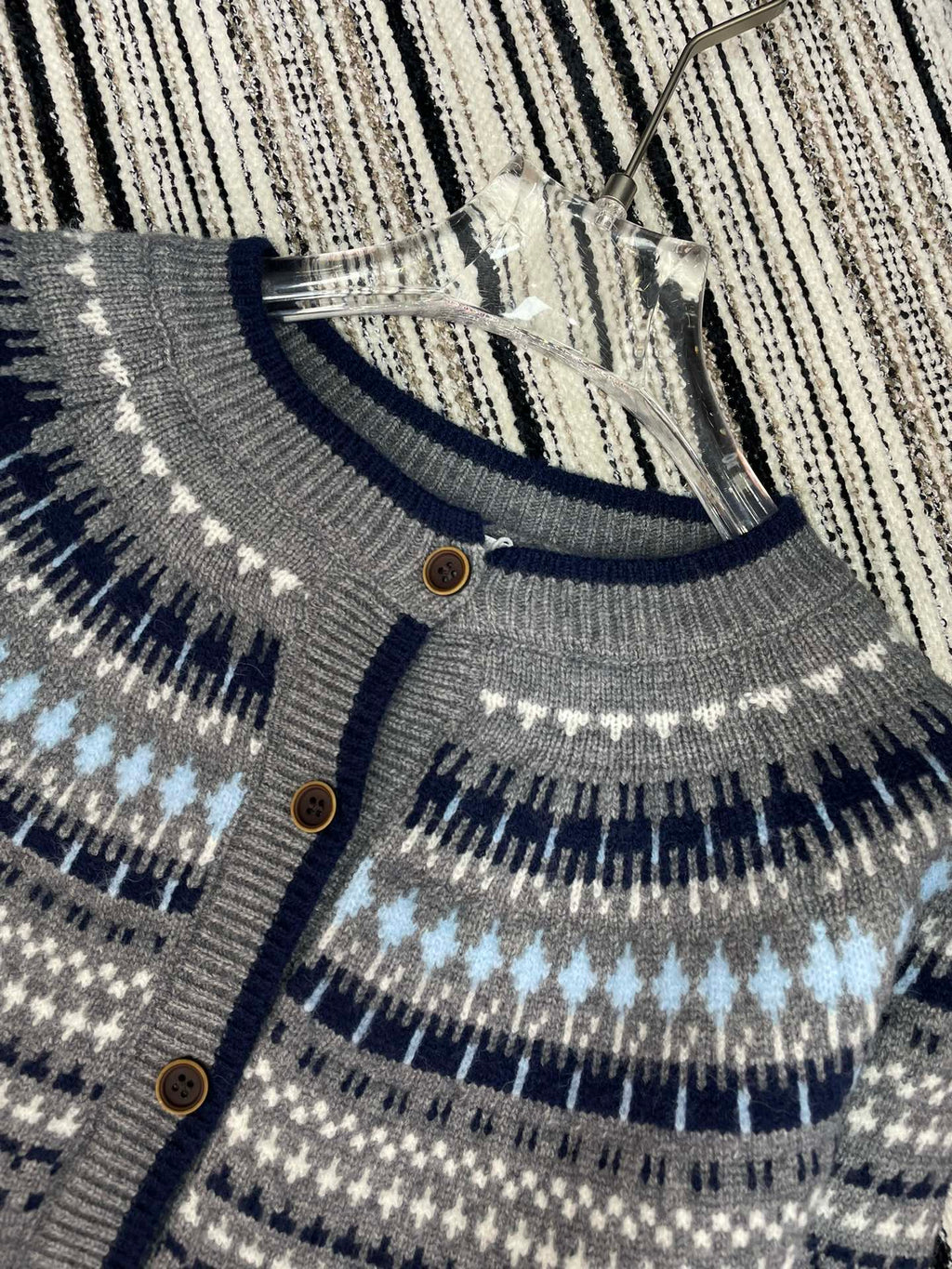 Dior 2025 Knitted Cardigan White and Gray Wool