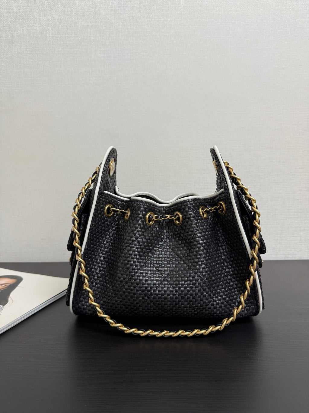 Chanel 2026 Hobo Bag 22cm Black in Straw Weaving