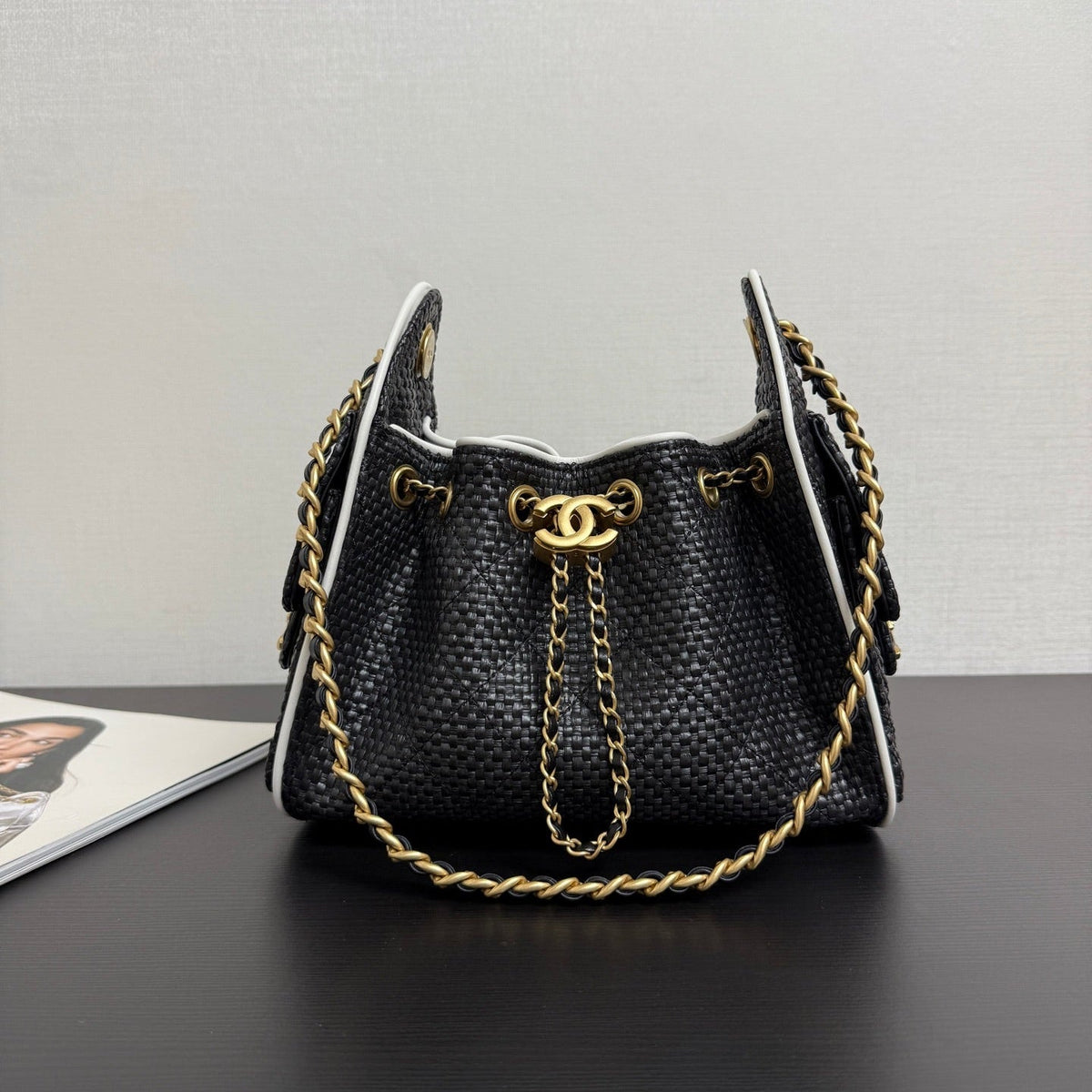Chanel 2026 Hobo Bag 22cm Black in Straw Weaving