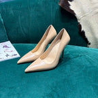 GG Pointed-Toe Slingback Light Beige Leather 741257