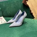 GG Pointed-Toe Slingback Light Blue Canvas 741264