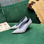 GG Pointed-Toe Slingback Light Blue Canvas 741264