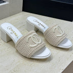 Chanel 2026 Double C Letter Sandals Woven Leather 787177
