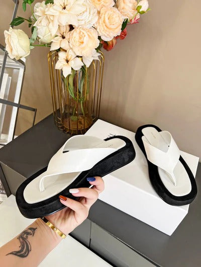 The Row Ginza Platform Sandal Black White Velvet Leather 293551