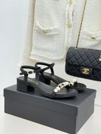 CC 2026 Chunky Heel Sandals 40 Sheepskin Gold Charm