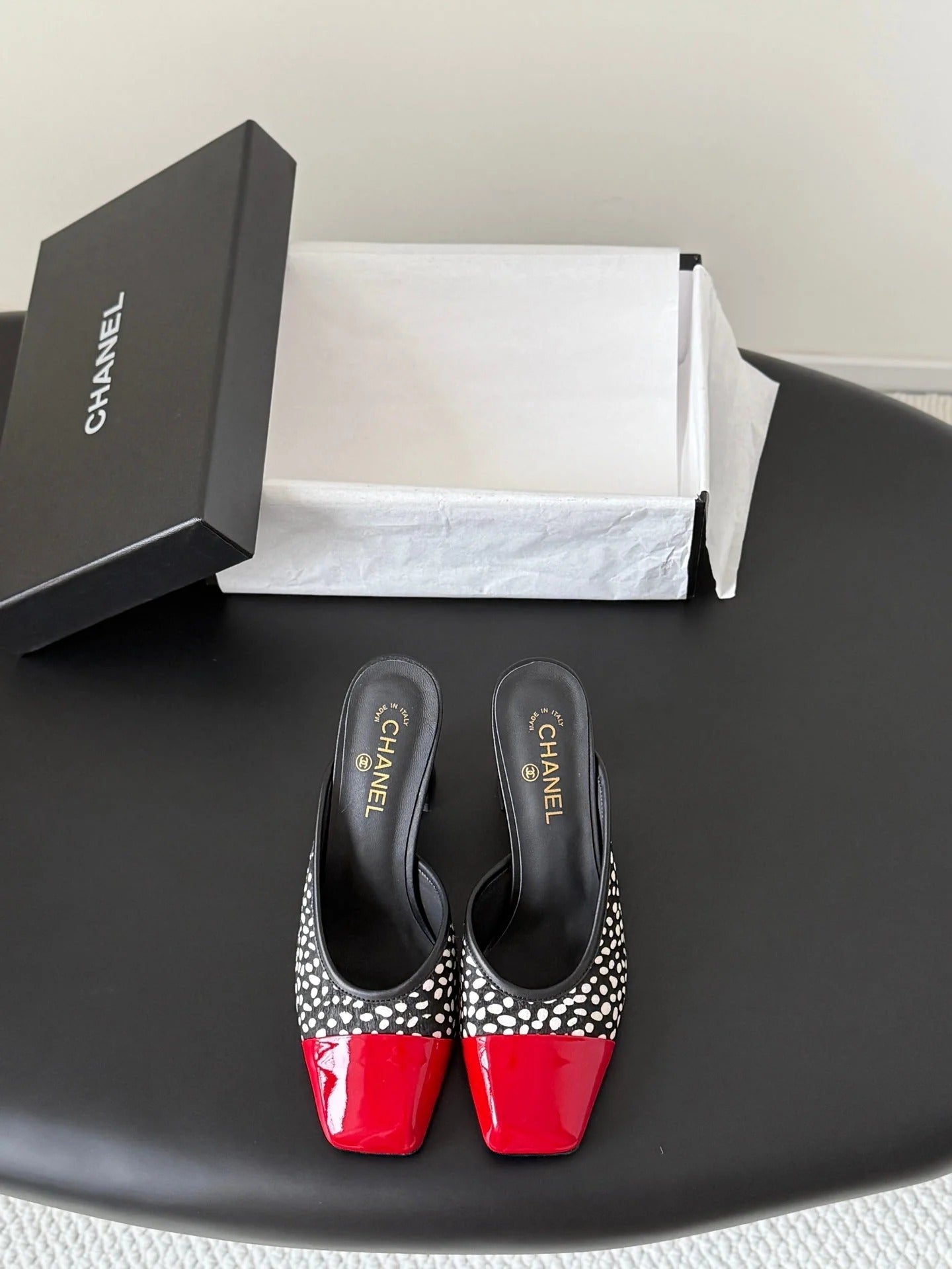 CC 2026 Mary Jane Mule 70 Black Red Patent Leather 700434