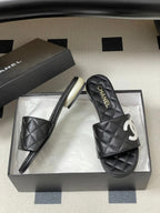 CC 2026 Pearl Flat Sandals Lambskin Double C Logo