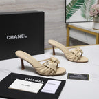 CC 2026 High-heeled Sandals With Delicate Bow 80mm Beige Cowhide 758428