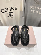 Miumiu 26ss Flat Sandals Black Woven Cowhide 713123