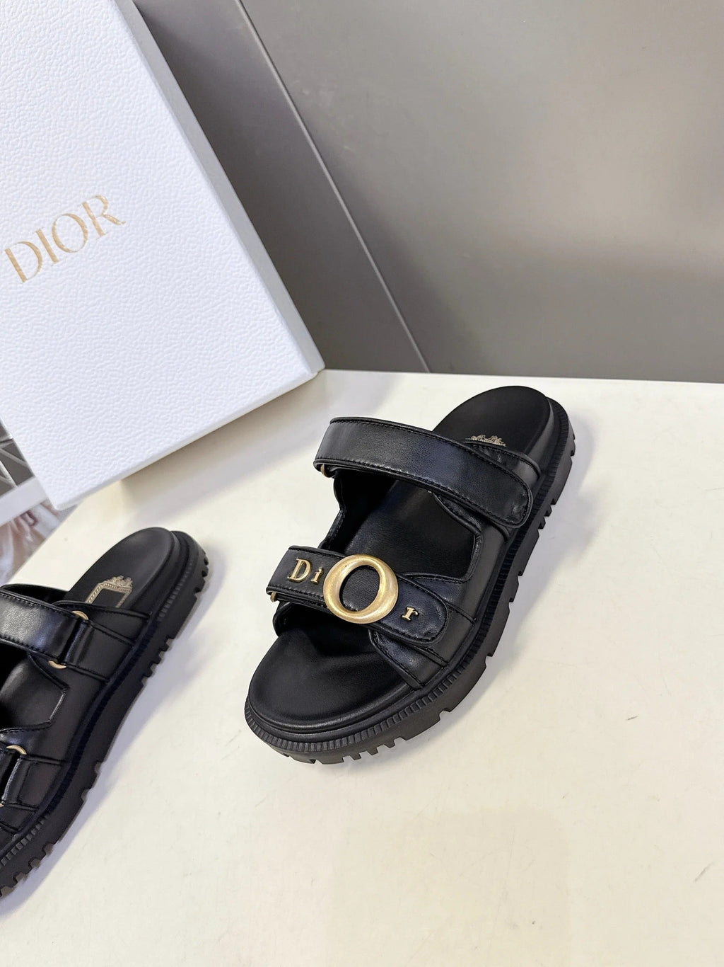 Dior 2026 Velcro Slip-on Sandal Black Leather 716903