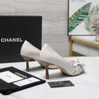 CC 2026 Bow Strappy High-Heeled Peep Toe Sandals White Cowhide 758431