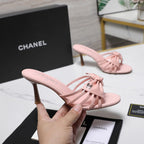 CC 2026 High-heeled Sandals With Delicate Bow 80mm Pink Cowhide 758429