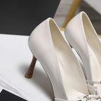 CC 2026 Bow Strappy High-Heeled Peep Toe Sandals White Cowhide 758431