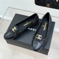 CC 2026 Loafers Sequined Fabric Sheepskin Gold Logo