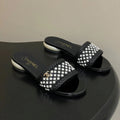 CC 2026 Pearl Flats Sandals Rhinestones Woven Sheepskin
