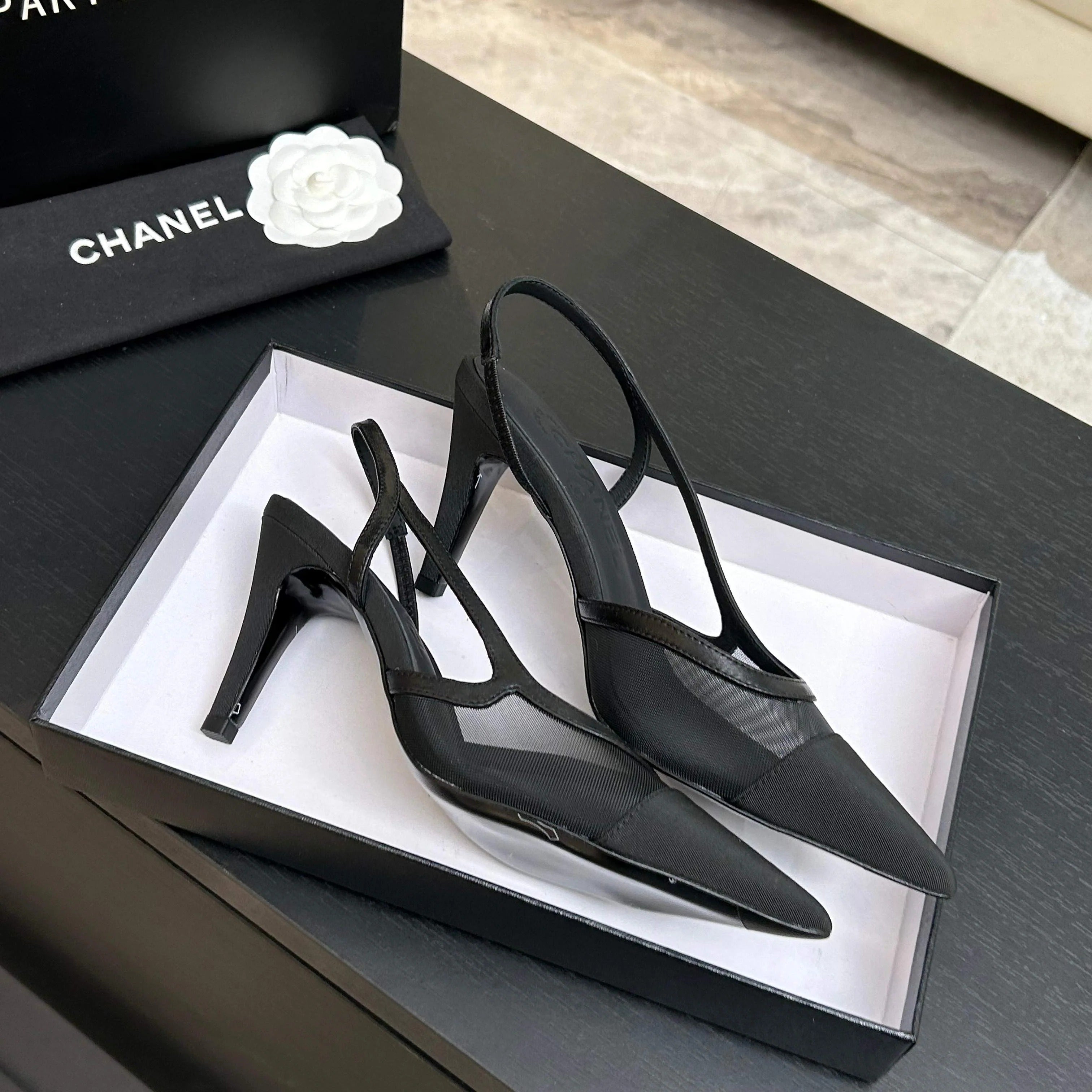 CC 2026 Slingback 70 Mesh Satin Leather