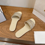 CD 26s Embroidered Sandals Beige Canvas Leather 685603
