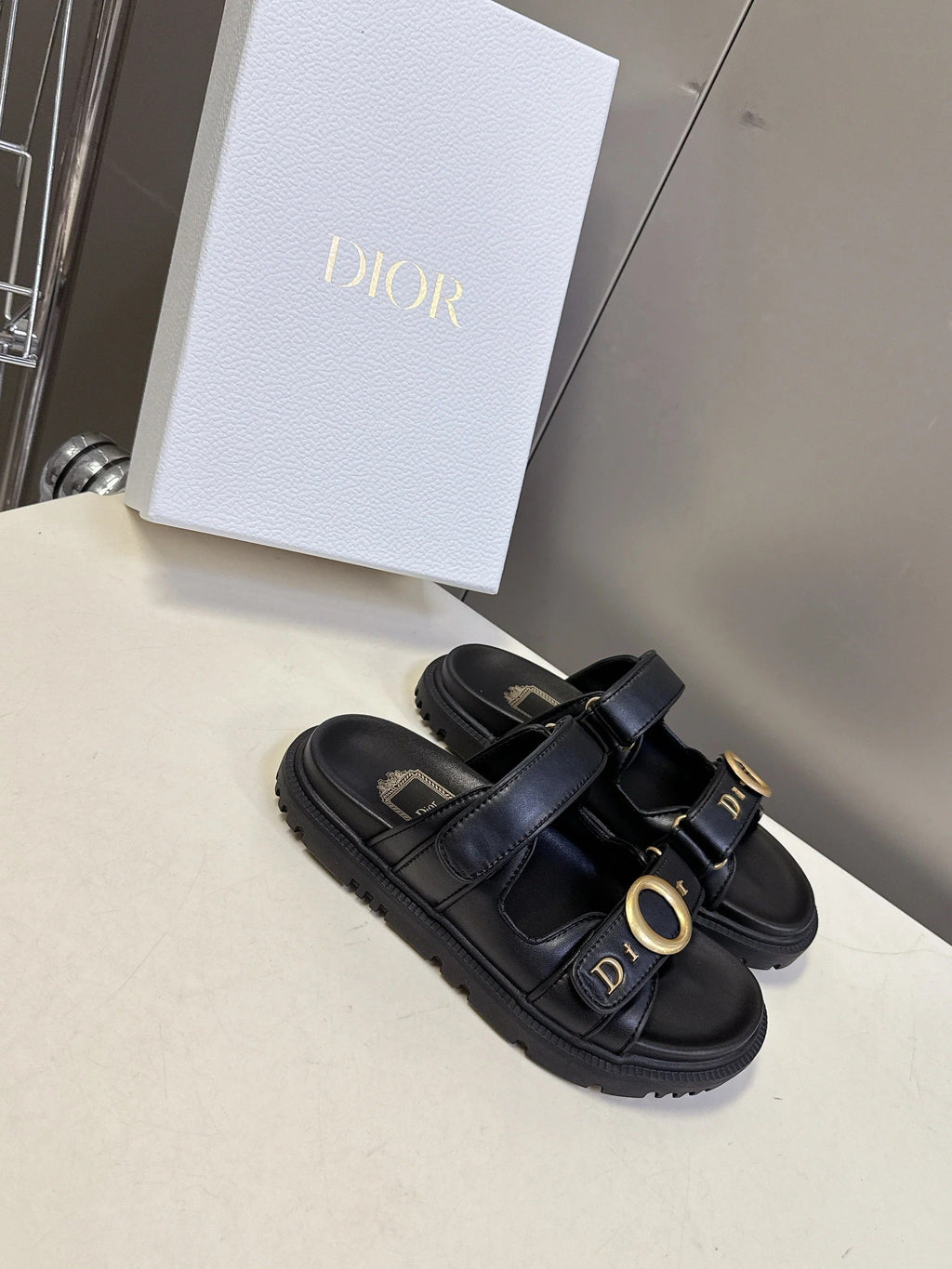 Dior 2026 Velcro Slip-on Sandal Black Leather 716903