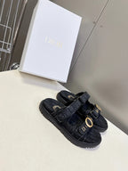 Dior 2026 Velcro Slip-on Sandal Black Fabric Leather 716905