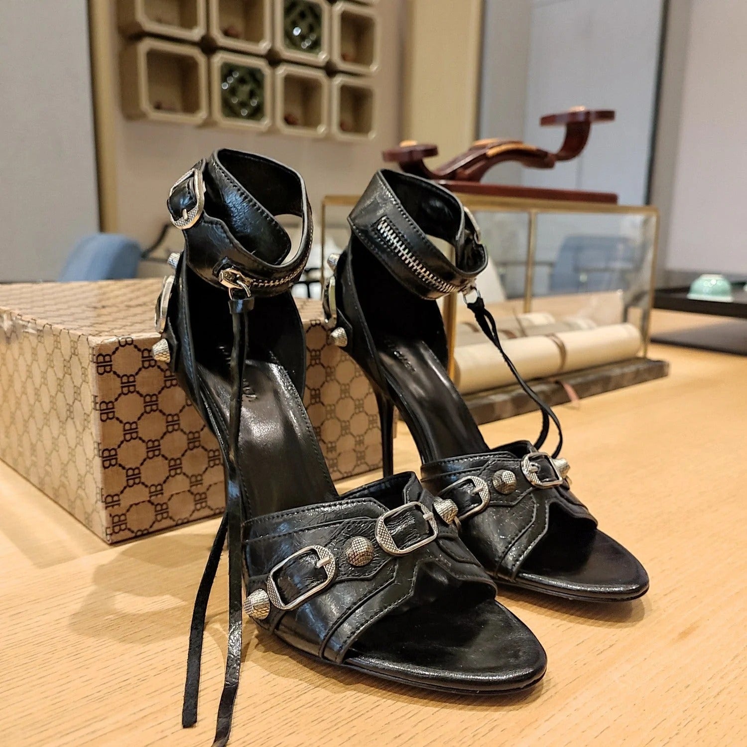 Balenciaga 26s Peep Toe Sandals 105   Leather